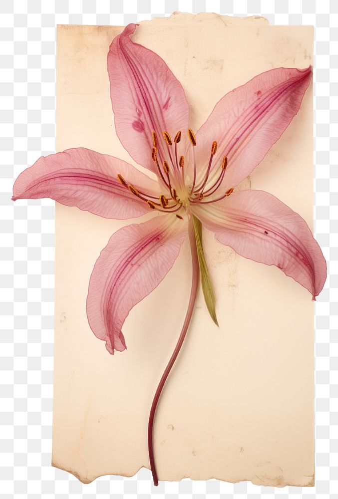 PNG  Real Pressed a pink lily flower petal plant.