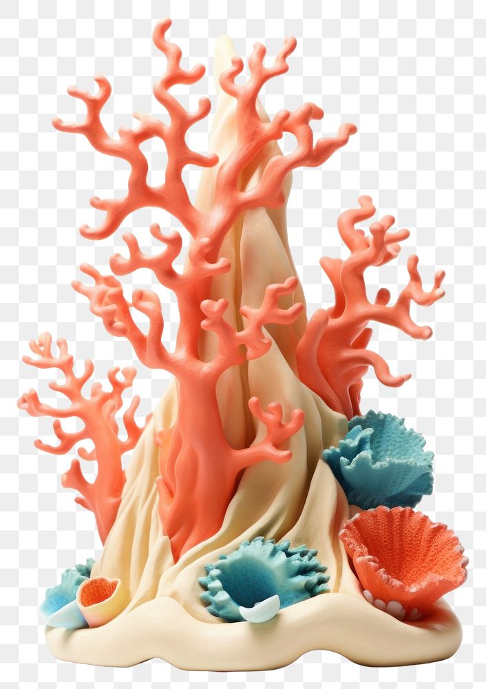 PNG  Little coral reef made up of clay figurine nature white background.
