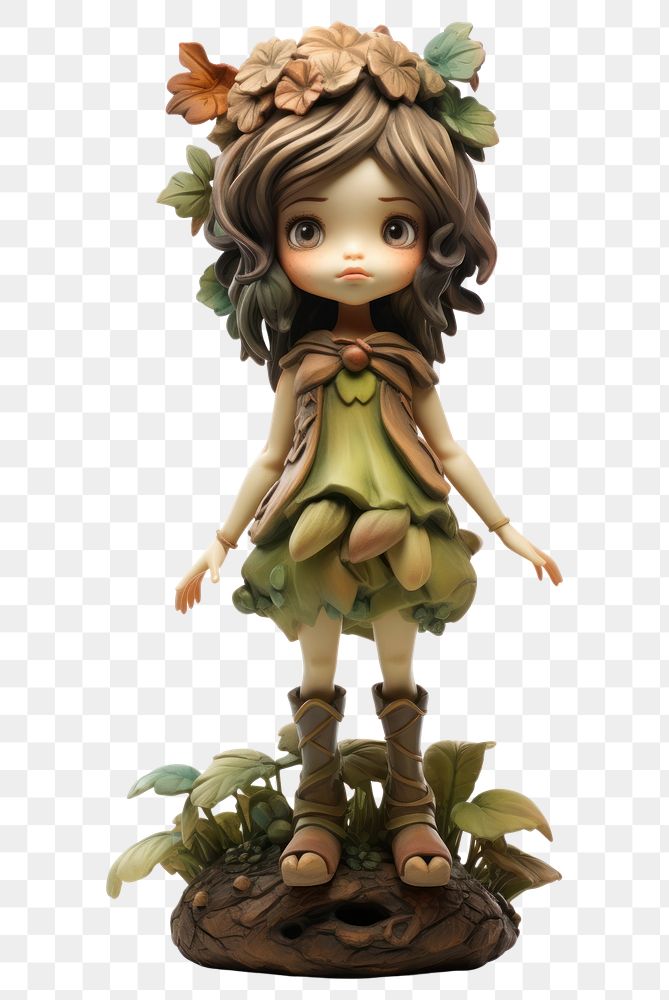 PNG  Little forest fairy made up of clay figurine doll toy.