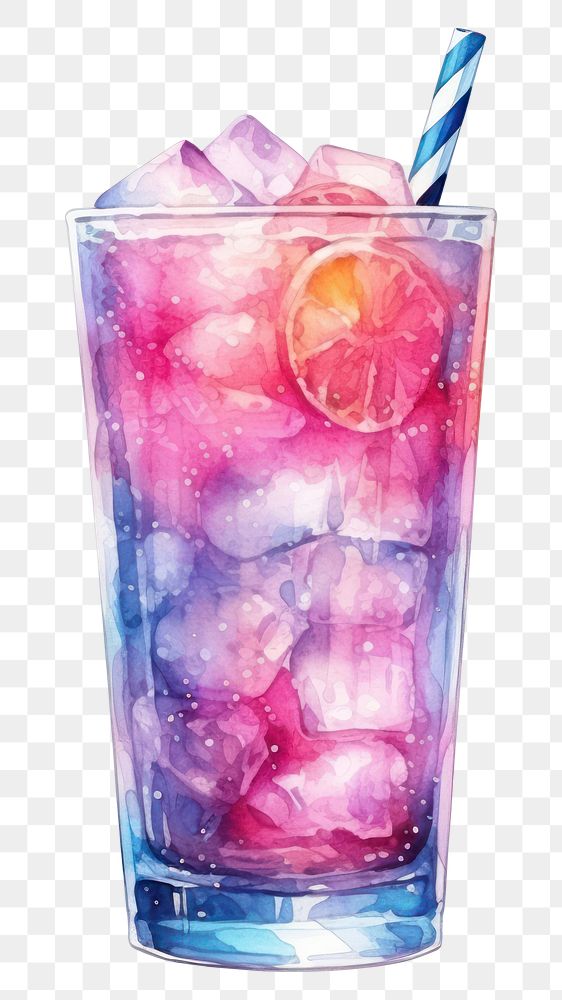 PNG  Mocktail in Watercolor style cocktail drink juice.