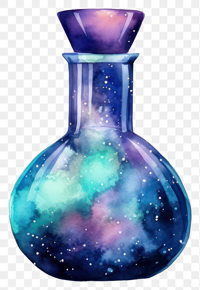 PNG  Laboratory in Watercolor style bottle galaxy vase.