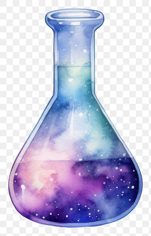 PNG  Laboratory in Watercolor style bottle glass vase.