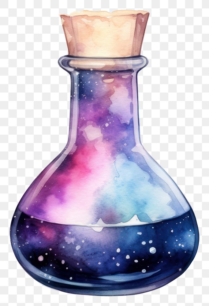 PNG  Laboratory in Watercolor style bottle galaxy glass.