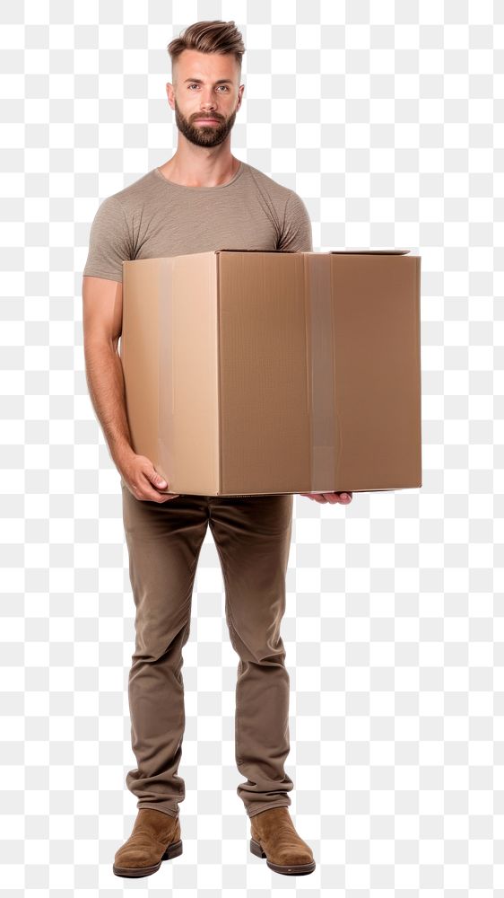 PNG Man moving into new house cardboard adult box.