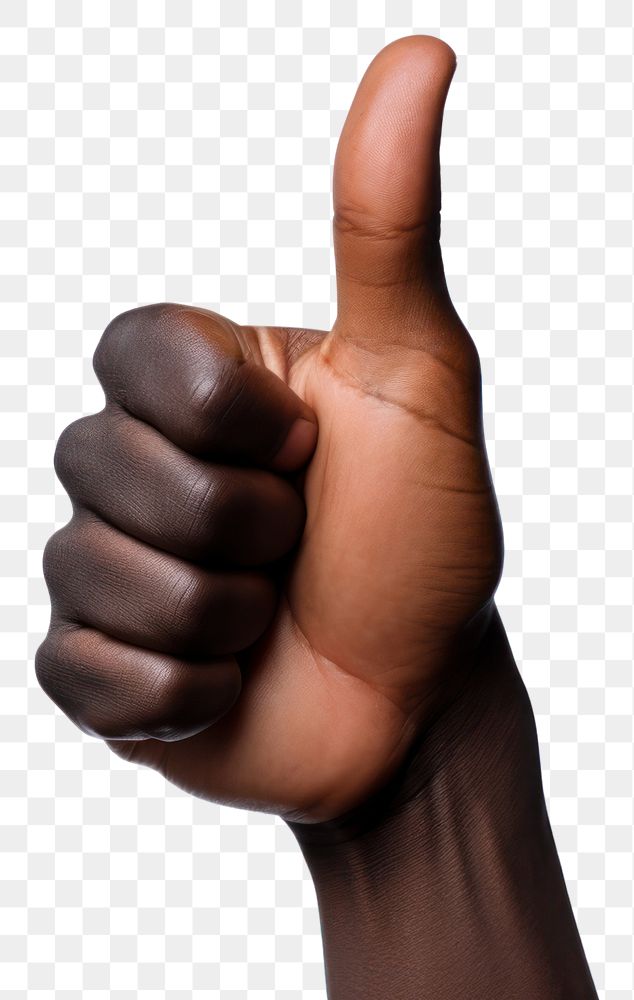 PNG Black hand showing thumb up finger white background gesturing.