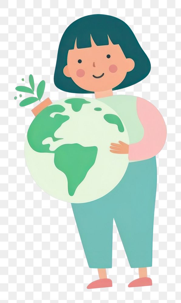PNG  Smiling women holding earth cartoon cute technology. AI generated Image by rawpixel.