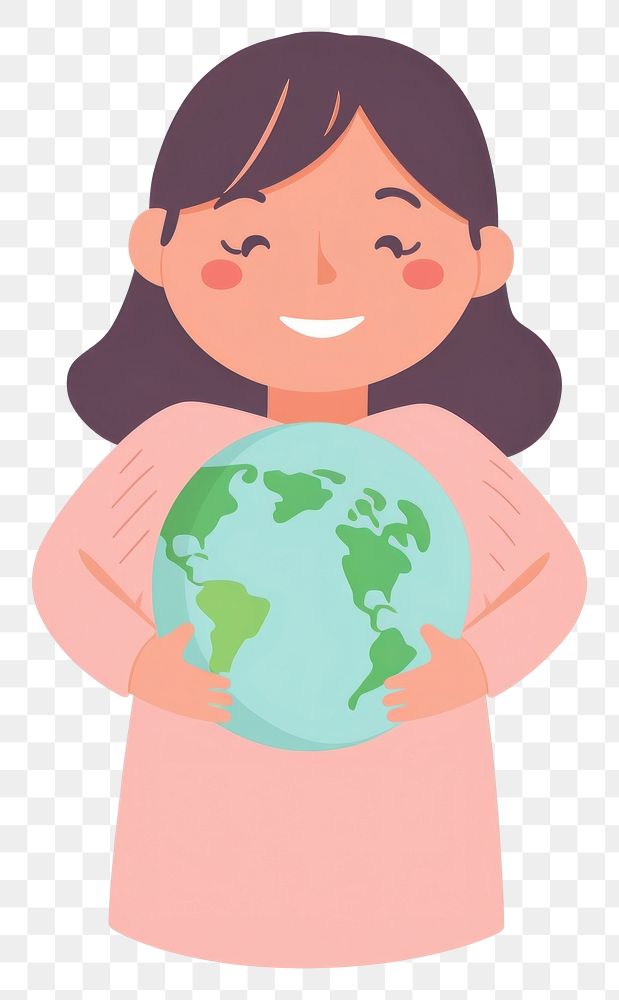 PNG  Smiling women holding earth cute white background happiness. AI generated Image by rawpixel.