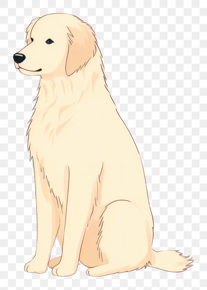 PNG  Golden retriever sitting cartoon drawing animal. AI generated Image by rawpixel.