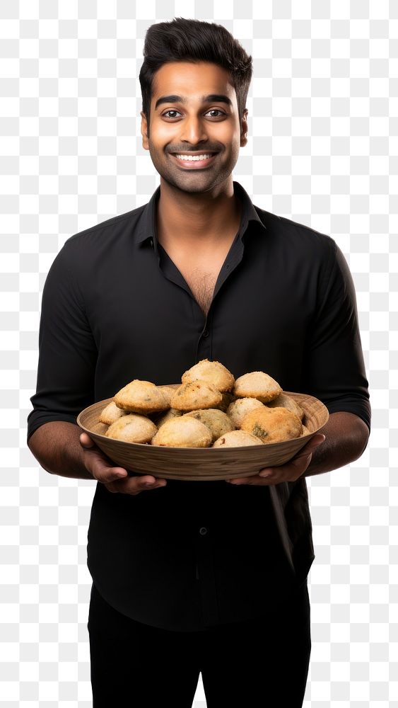 PNG Indian man holding Panipuri food photography portrait adult.