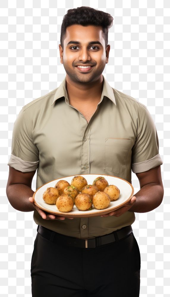 PNG Indian man holding Panipuri food adult white background croquette.