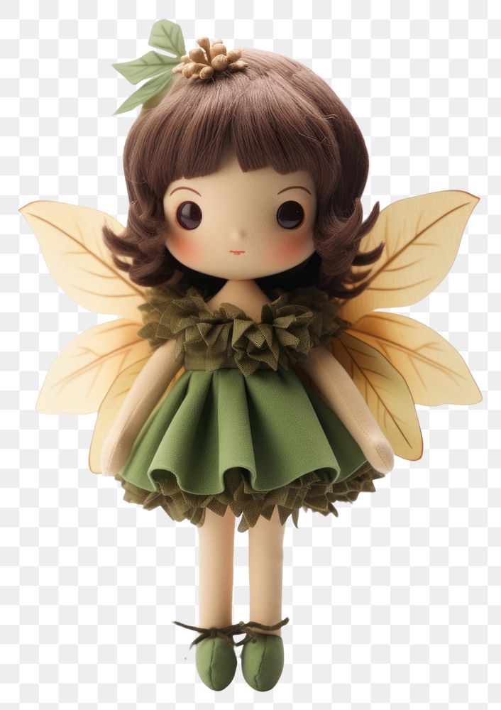 PNG  Stuffed doll forest fairy cute toy white background.