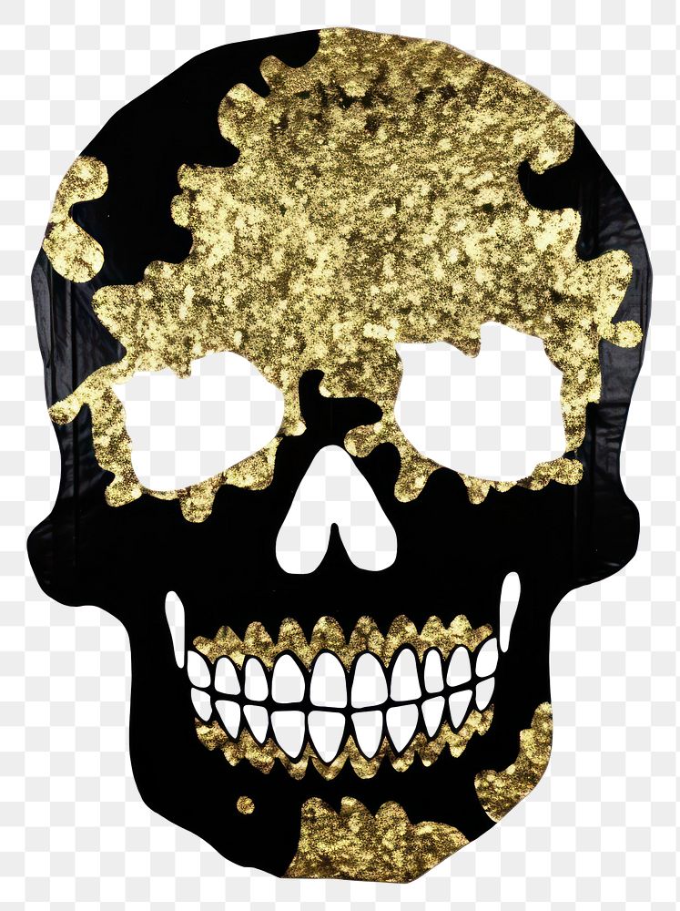 PNG  Skull ripped paper gold white background bling-bling.