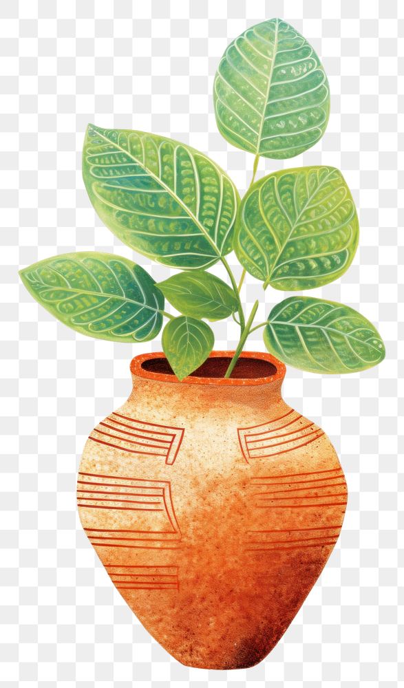 PNG  Indoor plant on a vase pottery leaf houseplant. AI generated Image by rawpixel.