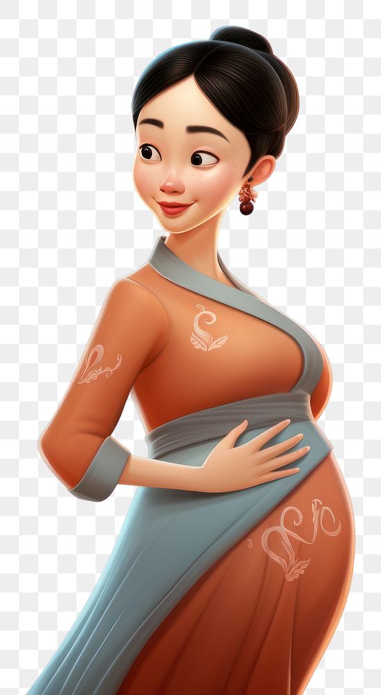 PNG 3d cartoon pregnant chinese woman realistic fashion adult dress.