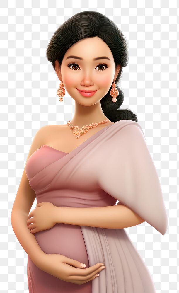 PNG 3d cartoon realistic Thai woman pregnant dress adult doll.