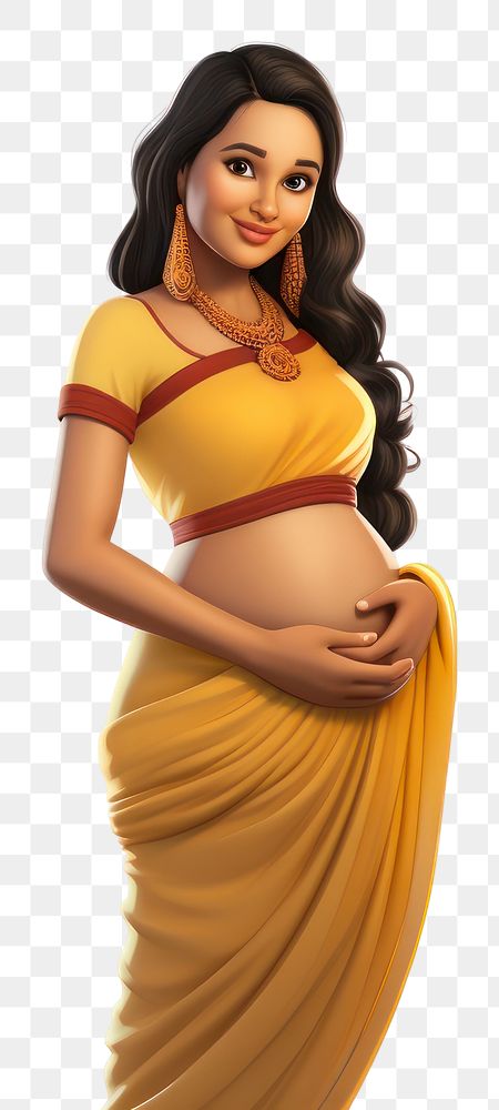 PNG 3d cartoon realistic pregnant indian woman white background anticipation happiness.