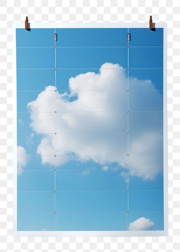 PNG White a0 vertical poster on wire mesh sky cloud blue technology.