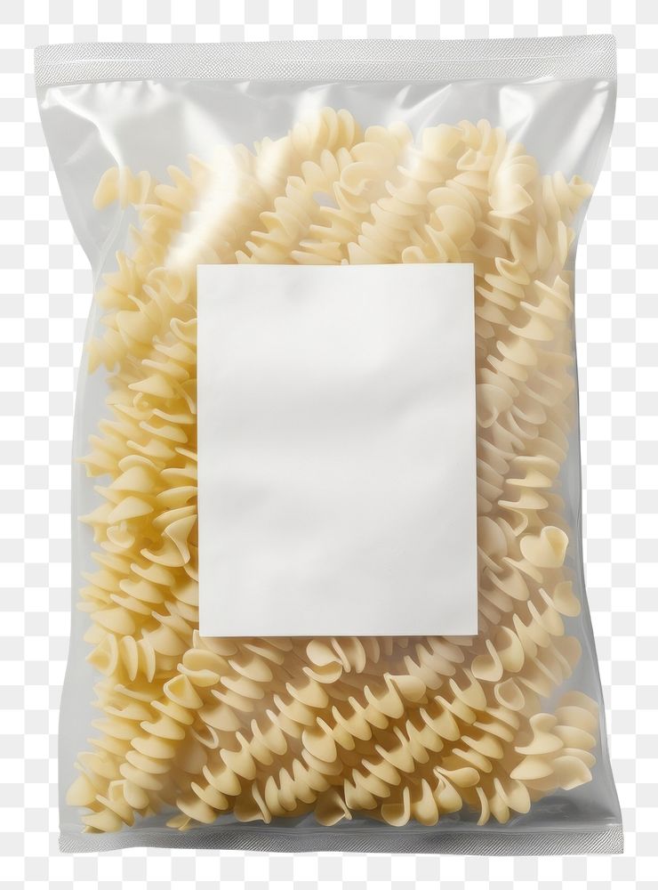 PNG Pasta plastic bag with blank label mockup packaging food ingredient macaroni.