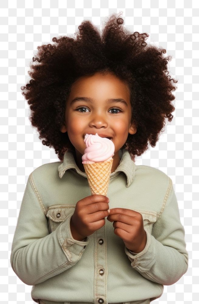 PNG  Black little girl eating child cream food.