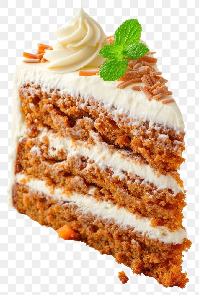 PNG Piece of homemade carrot cake dessert cream food.