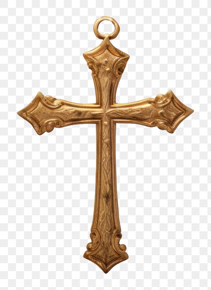 PNG Old cross shaped pendant crucifix symbol gold.