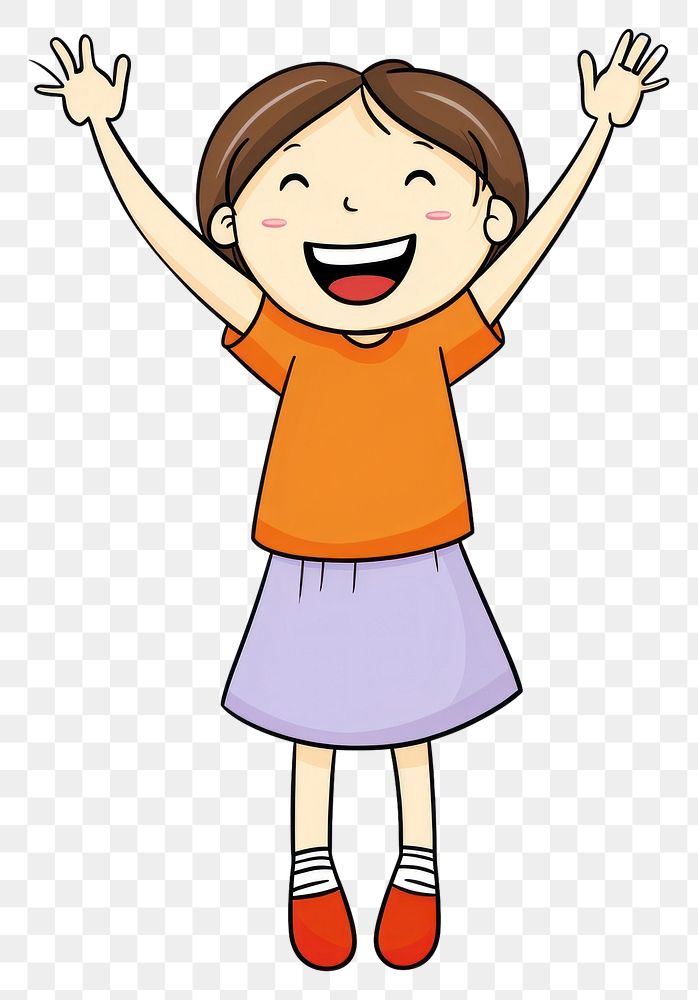 PNG Asian girl hands up cartoon drawing child.
