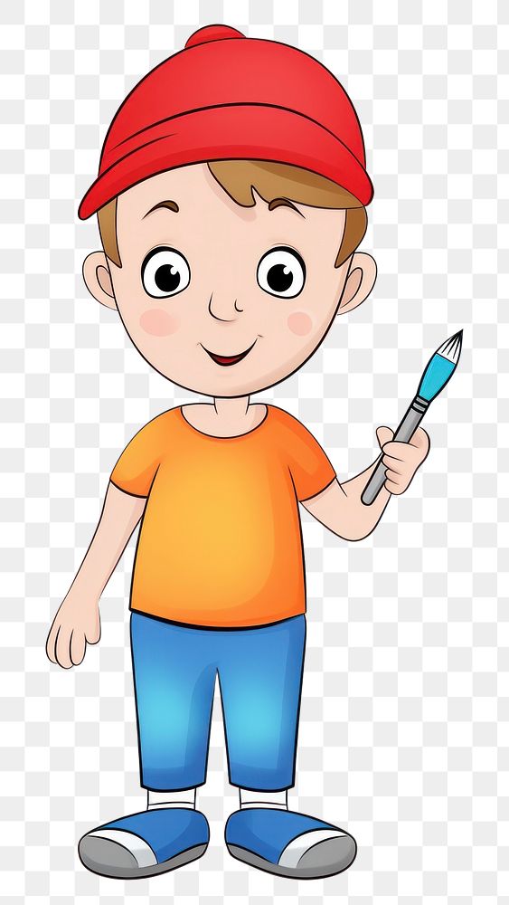 PNG Artist boy holding painbrush cartoon drawing pencil.