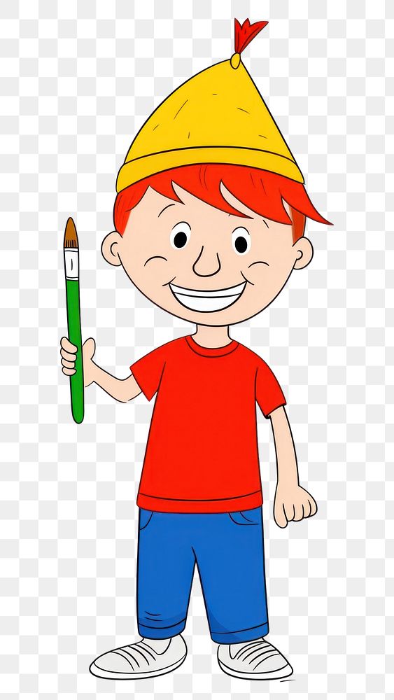 PNG Artist boy holding painbrush drawing cartoon pencil.