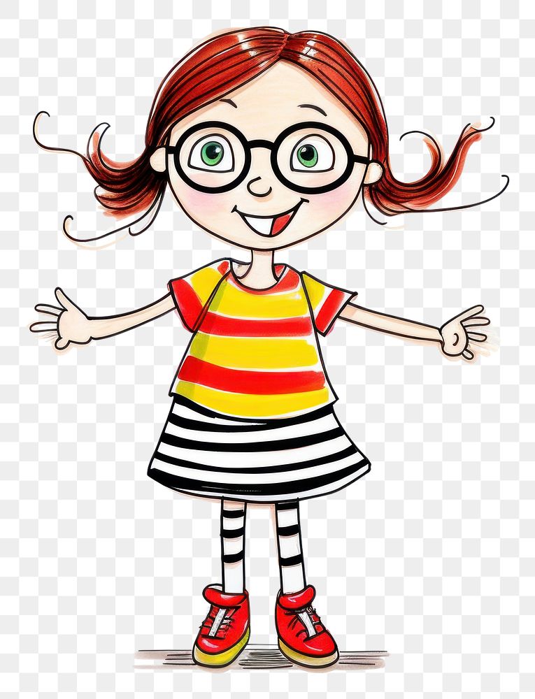 PNG Happy wear girl wearing glasses drawing sketch cartoon.