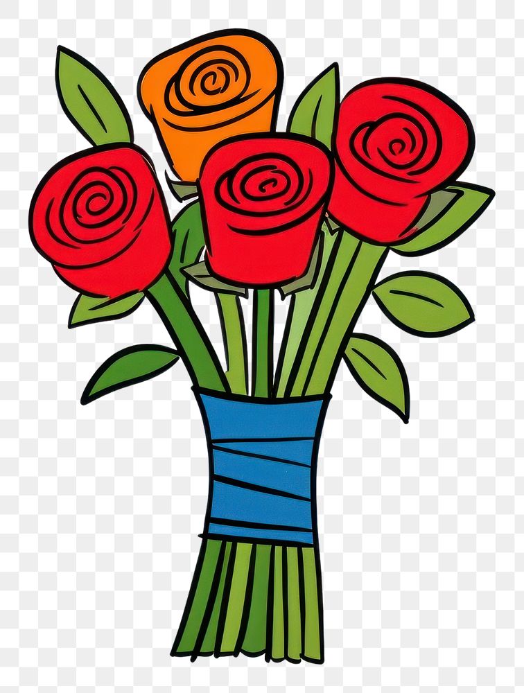 PNG Red rose bouquet cartoon flower plant.