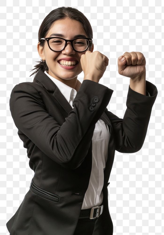 PNG Mexican business woman cheering portrait glasses adult. AI generated Image by rawpixel.