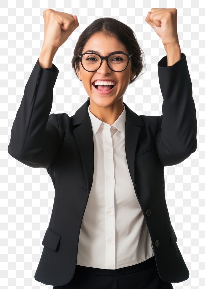 PNG Mexican business woman cheering portrait glasses smile. AI generated Image by rawpixel.
