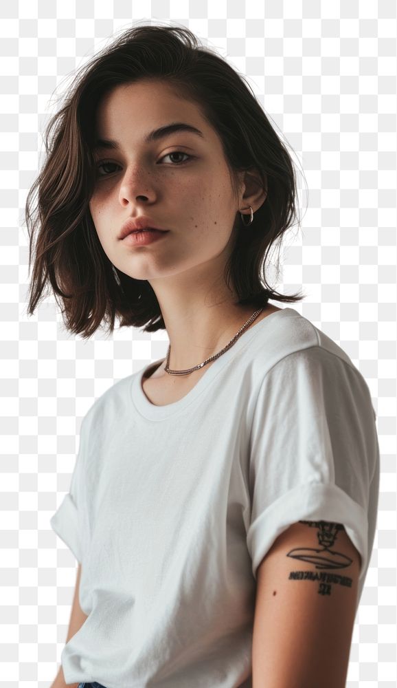 PNG  White t shirt photography portrait fashion. AI generated Image by rawpixel.