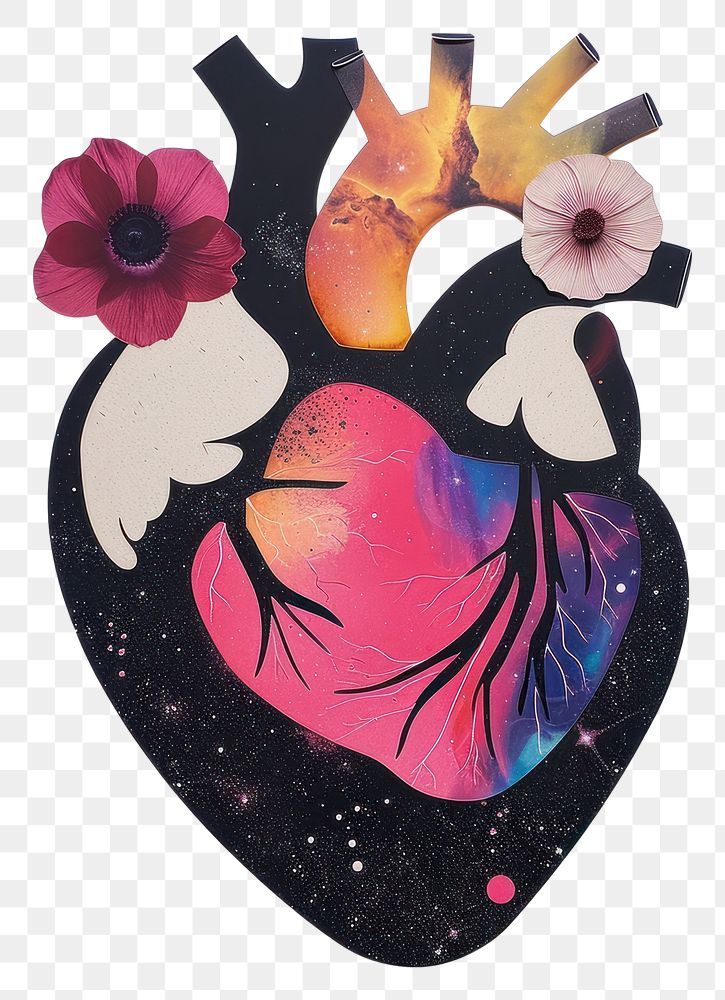 PNG Cut paper collage with heart pink creativity painting.