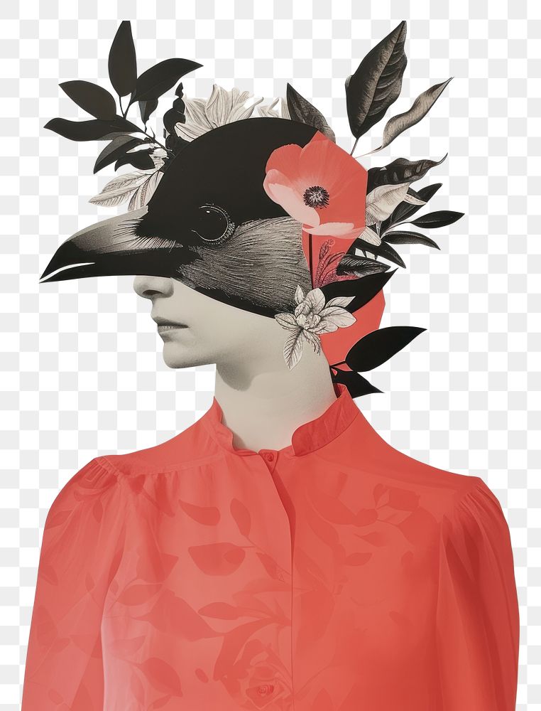 PNG Cut paper collage with a woman art black head