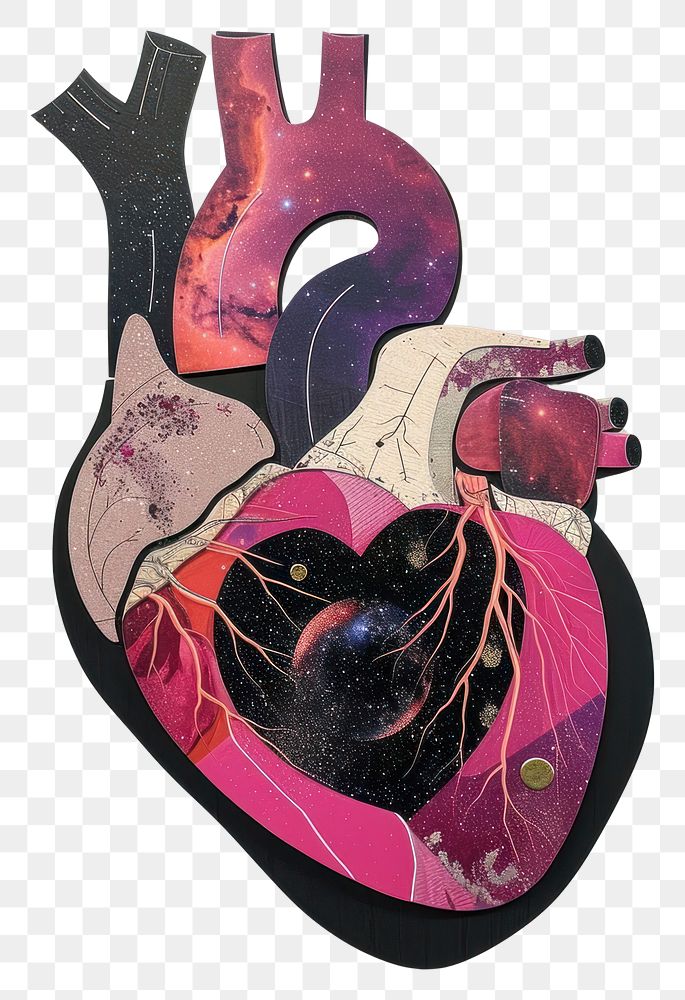 PNG Cut paper collage with heart shape pink representation.