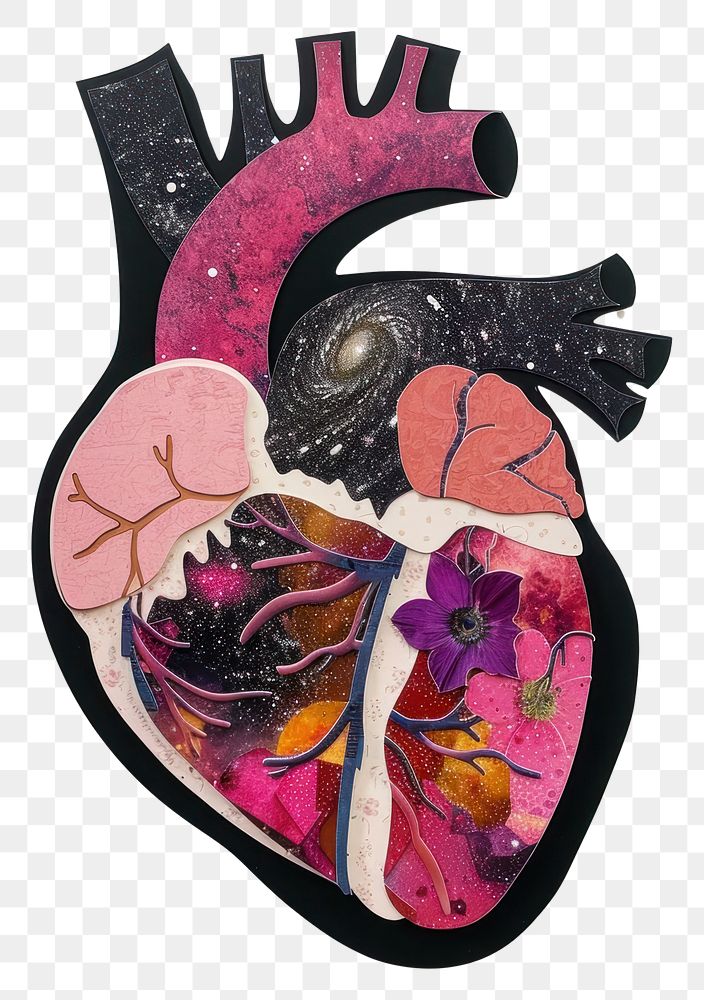 PNG Cut paper collage with heart pink representation creativity.