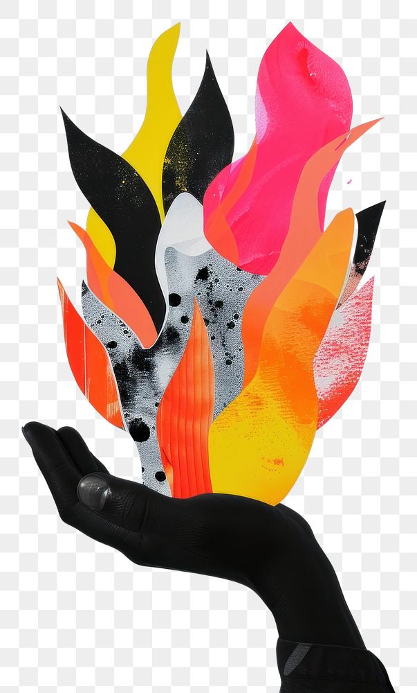 PNG Paper collage with fire flame art hand creativity