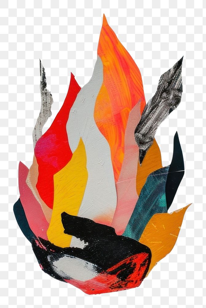 PNG Paper collage with fire flame art painting wall.