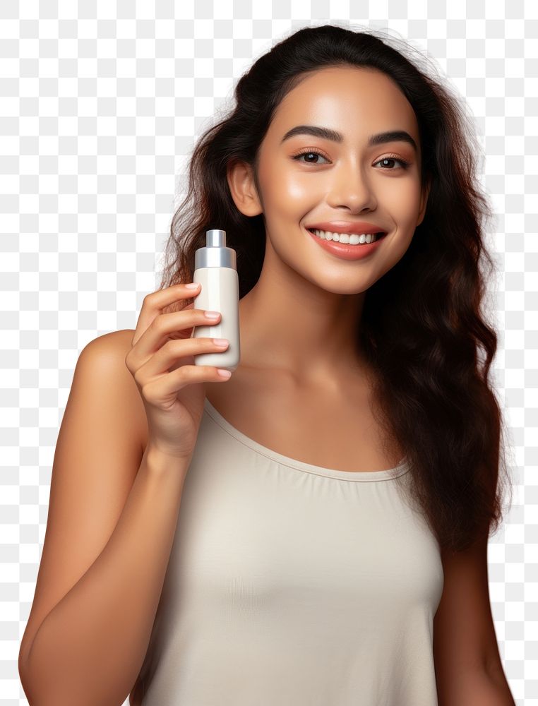 PNG Holding squeeze bottle plastic tube container of cream portrait smile photo.