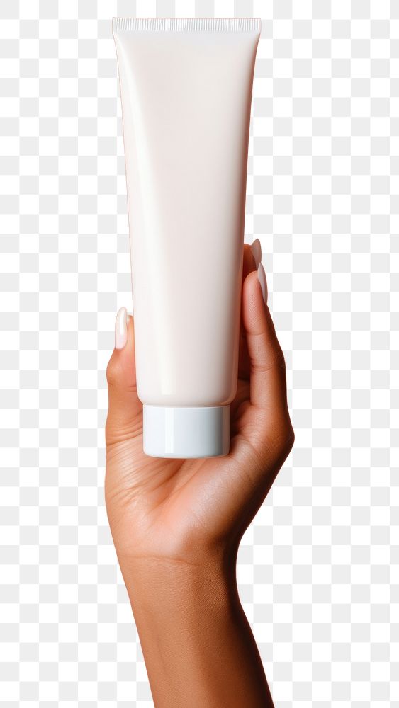 PNG Holding squeeze plastic tube container of cream cosmetics hand skin.