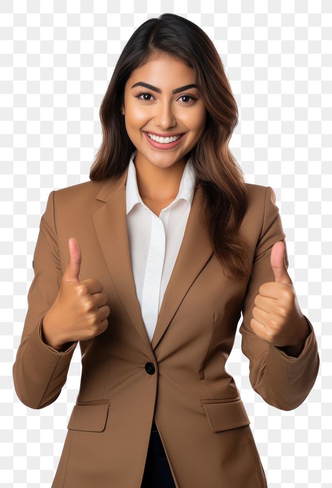 PNG Mexican businesswoman showing thumbs up finger smile happy. AI generated Image by rawpixel.