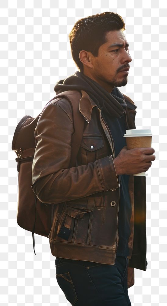 PNG Mexican man on his way to work walking jacket coffee. AI generated Image by rawpixel.