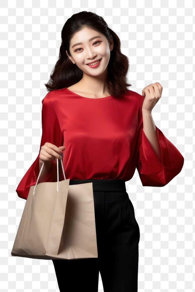 PNG Happily smiling and carrying shopping paper bags handbag dress adult.