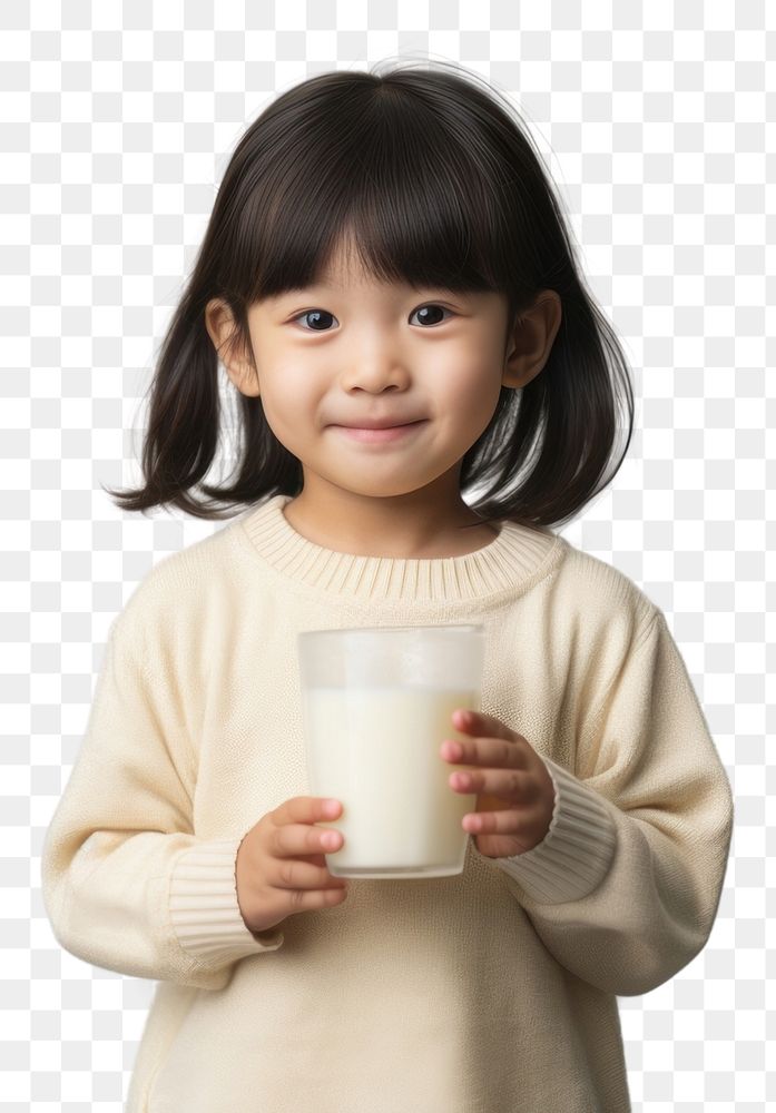 PNG Asian little girl milk drinking portrait.