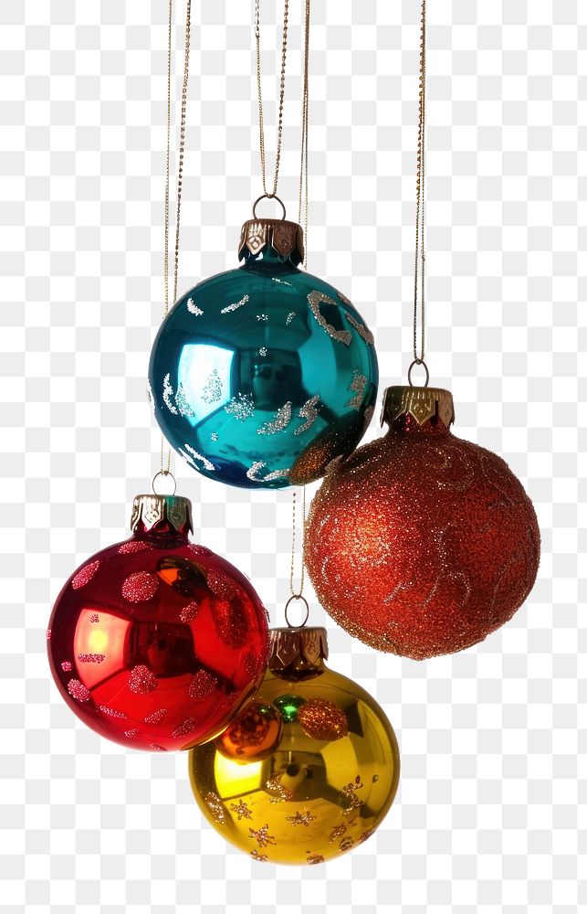 PNG Colorful christmas baubles jewelry hanging white background. AI generated Image by rawpixel.