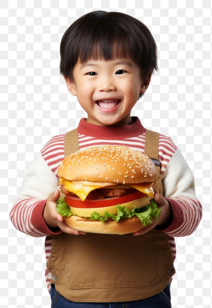 PNG Hongkonger little boy eating burger food face hamburger.