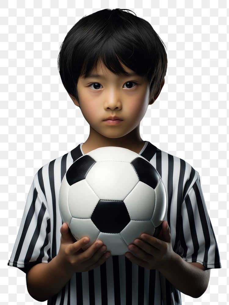 PNG Japanese little boy sports ball football.