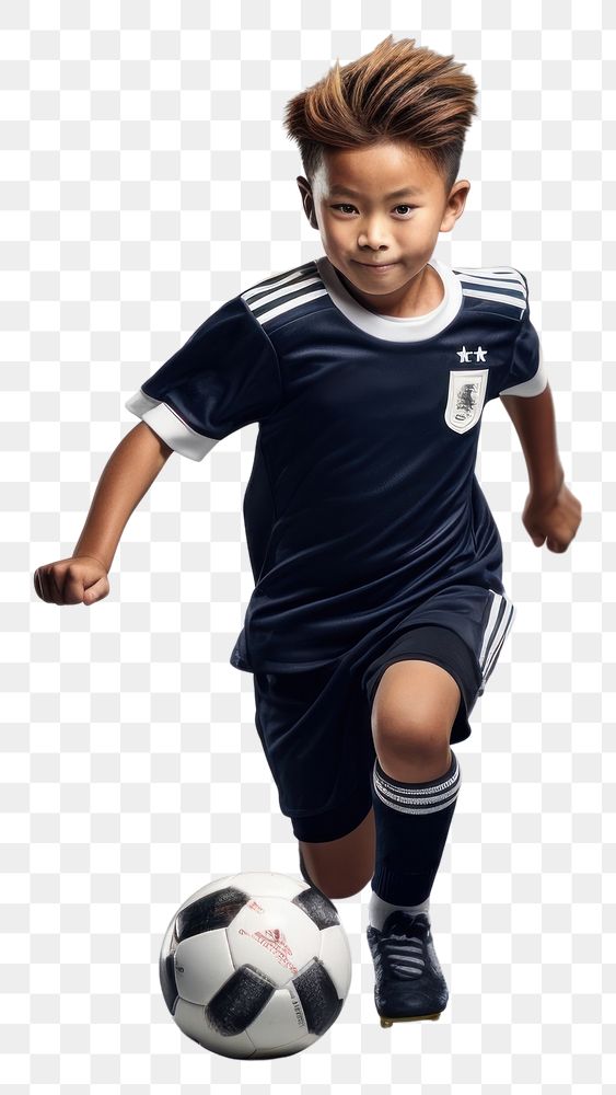 PNG Japanese little boy sports football soccer.
