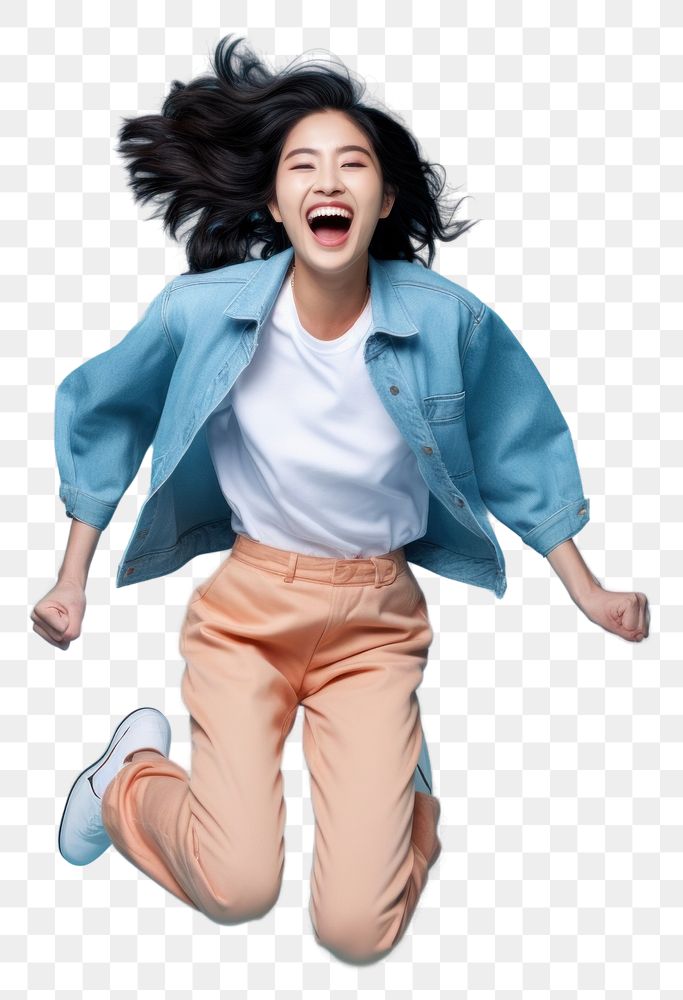 PNG Young Chinese woman full-length jumping shouting smiling adult.